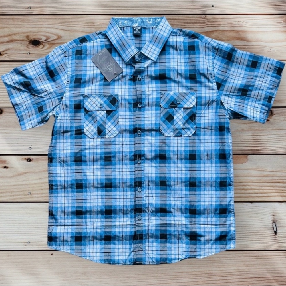Blue Plaid Short Sleeve Shirt